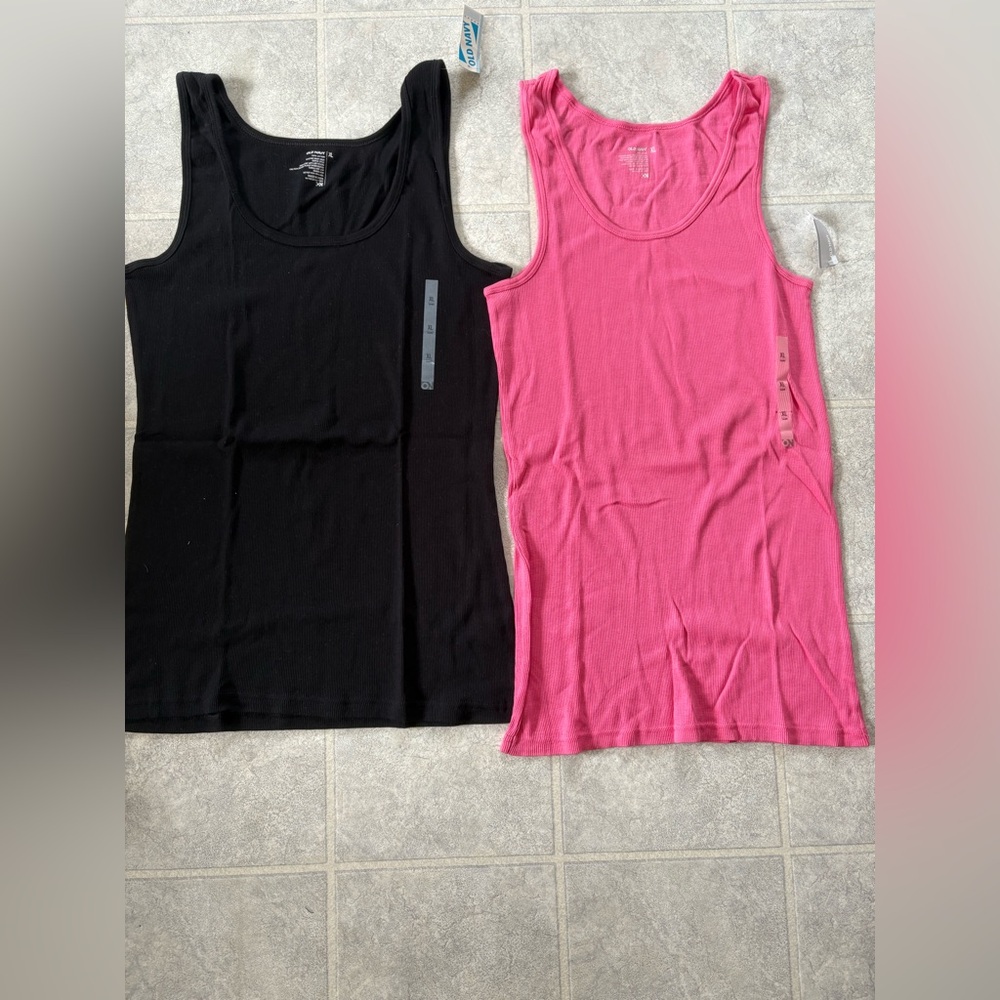 Black and Pink Fitted Ribbed Sleeveless Tank Tops